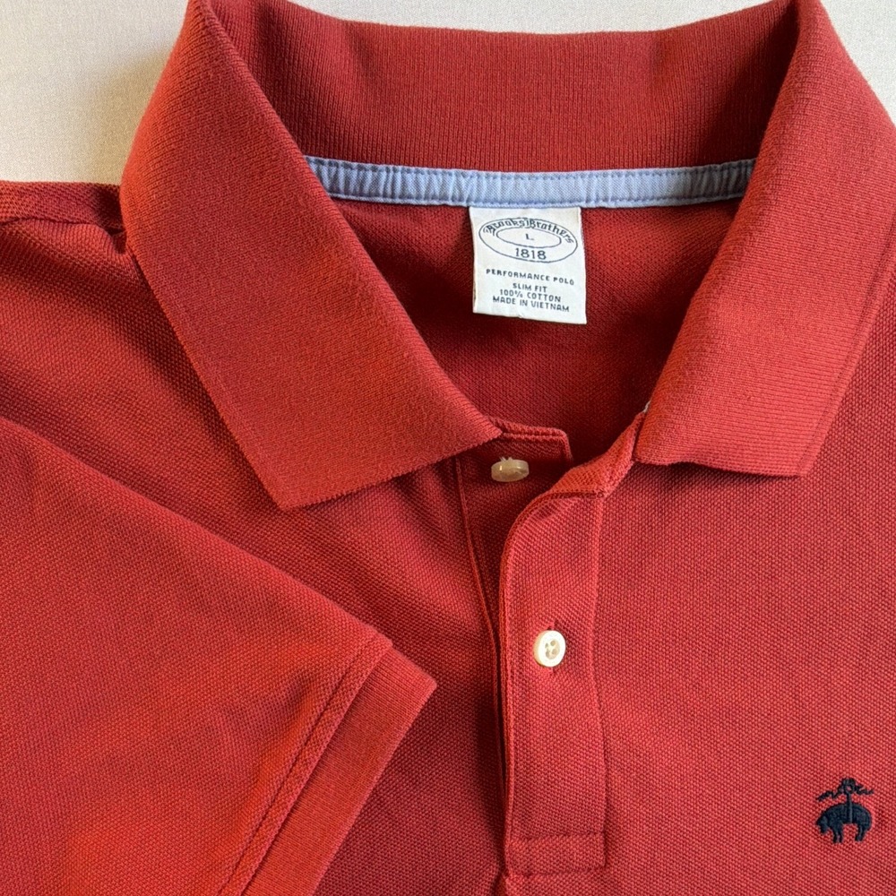 Brooks Brothers 1818 Performance Polo Men's Large Red Slim Fit 100% Cotton